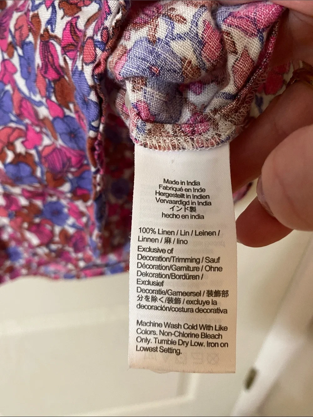 J. Crew Pink, Purple & pink Floral Linen Peasant Top